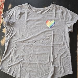 Gray T-Shirt with Rainbow Heart